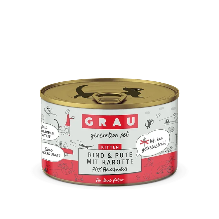 Grau Kitten Rind, Pute & Karotte