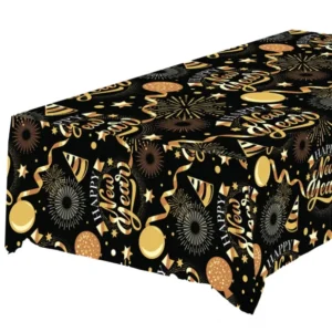 Nappe Happy New Year pour fête noir et or