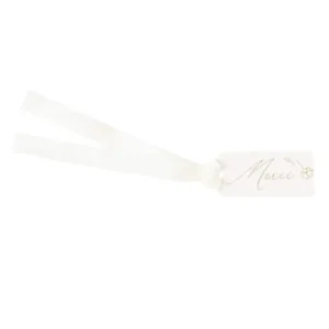 Étiquettes merci fleurs pour baptême blanches et dorées