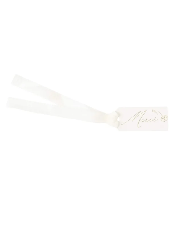 Étiquettes merci fleurs pour baptême blanches et dorées