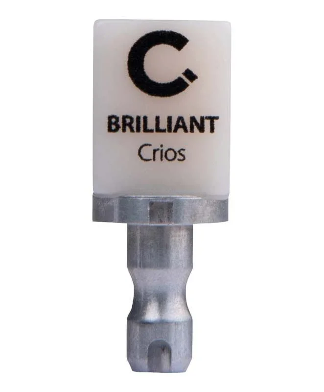 BRILLIANT Crios CEREC 12 LT Bleach Zahnersatzmaterial mit Logoansicht.