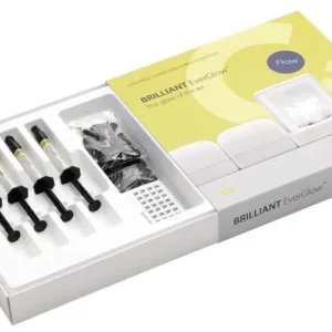Einführungsset von BRILLIANT EverGlow™ Flow mit Spritzen und Zubehör.