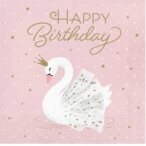 Serviettes en papier Happy Birthday cygne royal roses avec étoiles dorées