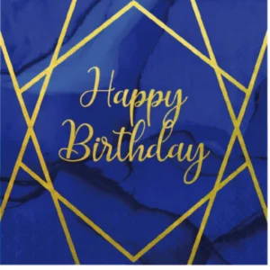 Serviettes en papier happy birthday marbre pour anniversaire bleues et dorées