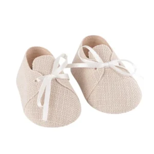 Contenants en forme de chaussures bébé effet lin beige avec rubans blancs