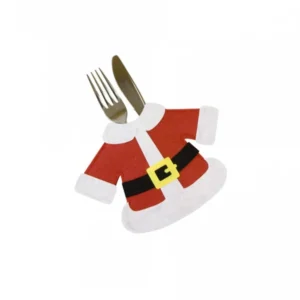 Porte couverts manteau Père Noël pour table rouge et blanc