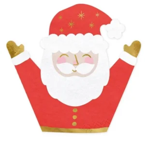 Petites serviettes en papier Père Noël pour fête rouges et blanches avec détails dorés