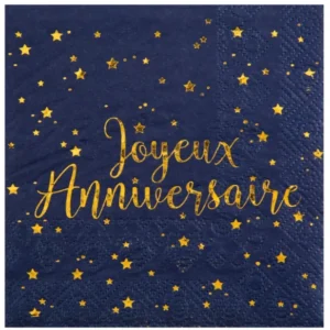 Serviettes en papier Joyeux Anniversaire pour fête bleu marine et doré