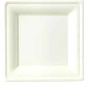 Assiettes carrées en fibre de canne compostables blanches