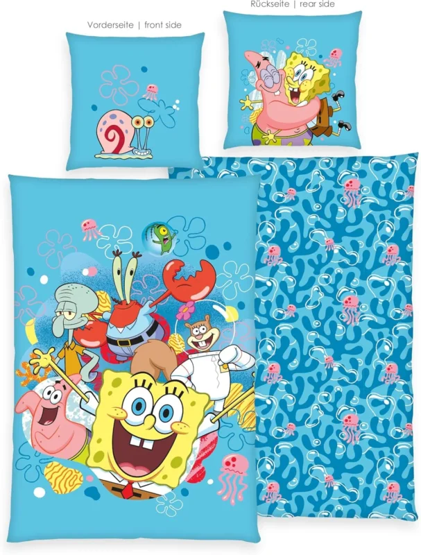 SpongeBob Wende Bettwäsche Set 2 tlg. 135x200 cm 80x80cm Baumwolle