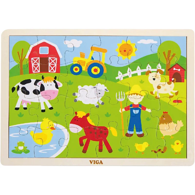 VIGA Wooden Jigsaw Puzzles, farm animals, size 30x22,5 cm, 24 puzzle pieces