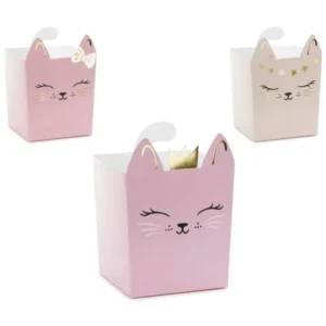 Boîtes pour snack chatons pour enfant rose et blanc avec détails dorés