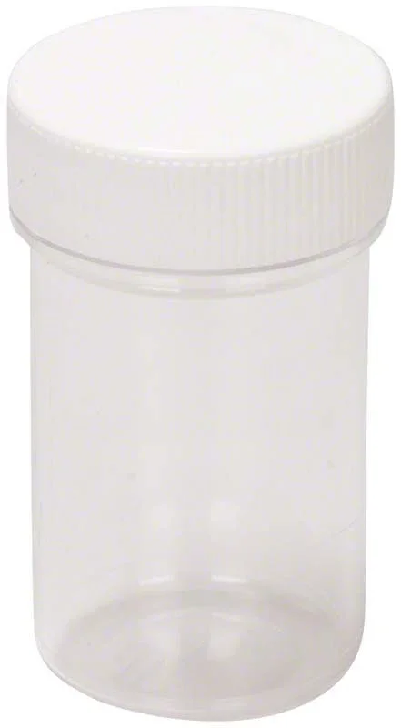 Transparenter Airsonic® Mini Pulverbehälter mit weißem Deckel für Dentaltechnik.