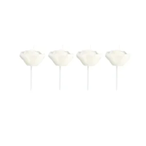 4 bougies en forme de roses sur pic pour décoration blanches