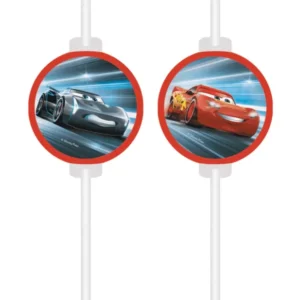 Pailles avec médaillon papier Cars pour enfant avec Flash McQueen et Jackson Storm