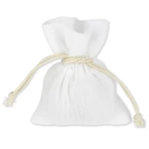 Pochon en mousseline de coton pour articles de fête blanc avec cordon