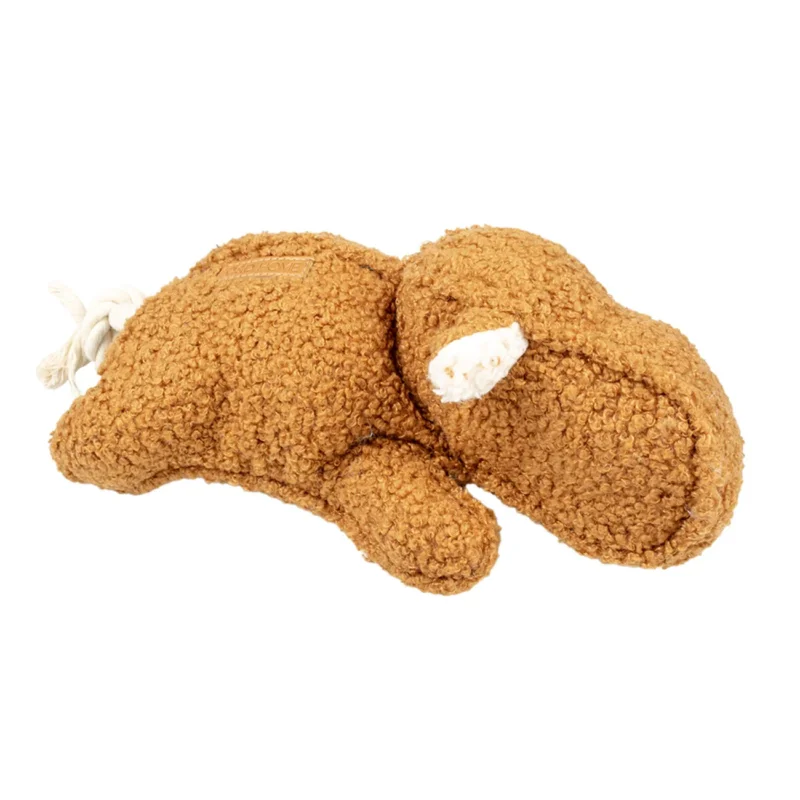 D&D HOME Hundespielzeug Emmy aus Teddystoff mit Quietscher & Knotenseil – 30x14x12 cm