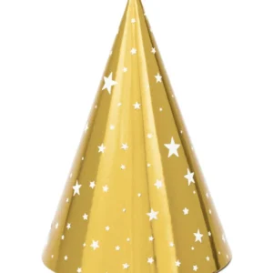 Chapeaux de fête en carton étoiles blanches pour anniversaire dorés