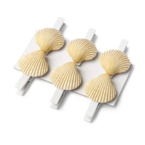 Pinces coquillages pour décoration de fête en bois blanc et résine jaune