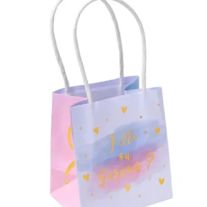 6 sacs cadeaux fille ou garçon pour gender reveal rose bleu et or