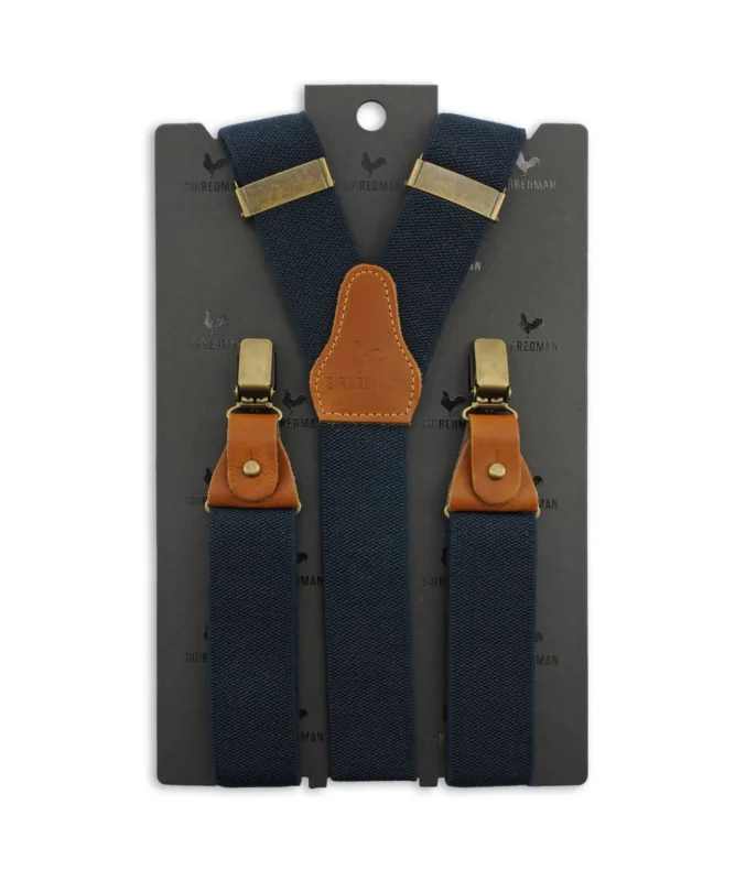 Luxuriöse Lederhosenträger mit Clips und Laschen | Marineblau