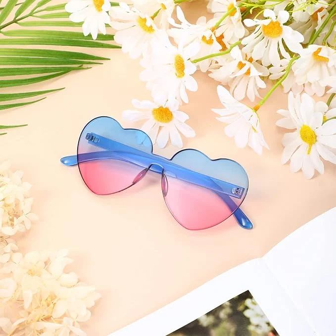 Trendige Herz-Sonnenbrille ohne Rahmen in Transparent-Optik - HerzBlitz