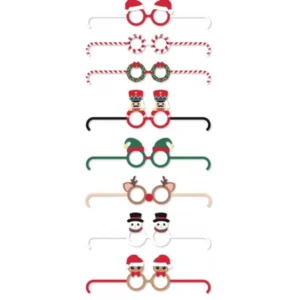 8 lunettes en carton rigolotes Sweety Xmas pour Noël multicolores aux motifs de fête