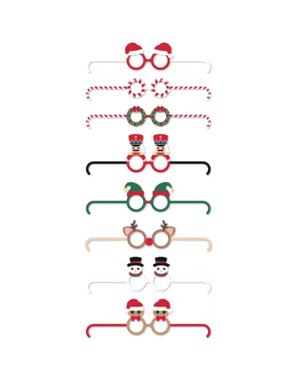 8 lunettes en carton rigolotes Sweety Xmas pour Noël multicolores aux motifs de fête