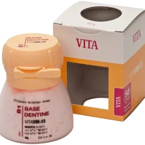 VITA VM13 Base Dentin B1, 50g Dose neben Verpackung.