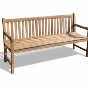 Gartenbank Picadelly 180 cm in Premium Teak, Gesamtansicht von vorne mit Spindelrücken und geschwungenen Armlehnen.