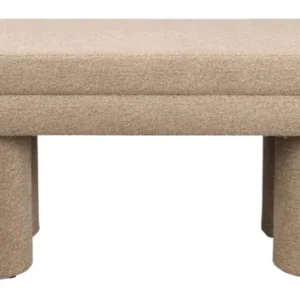 Polsterbank Fern Beige mit gerundeter Sitzfläche und zwei zylindrischen Beinen, Gesamtansicht.