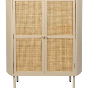 Schrank Amaya im Japandi-Stil, Beige mit geflochtenen Rattantüren