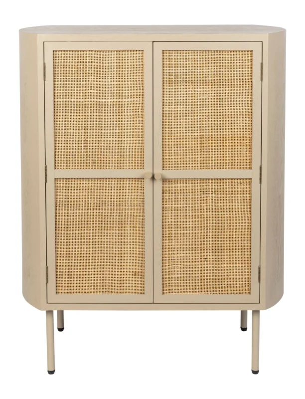 Schrank Amaya im Japandi-Stil, Beige mit geflochtenen Rattantüren