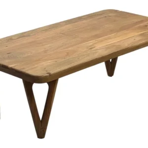 Wohnling Couchtisch Akazie 120 cm Landhaus-Design, Gesamtansicht mit abgerundeter Platte und geschwungenen Beinen.