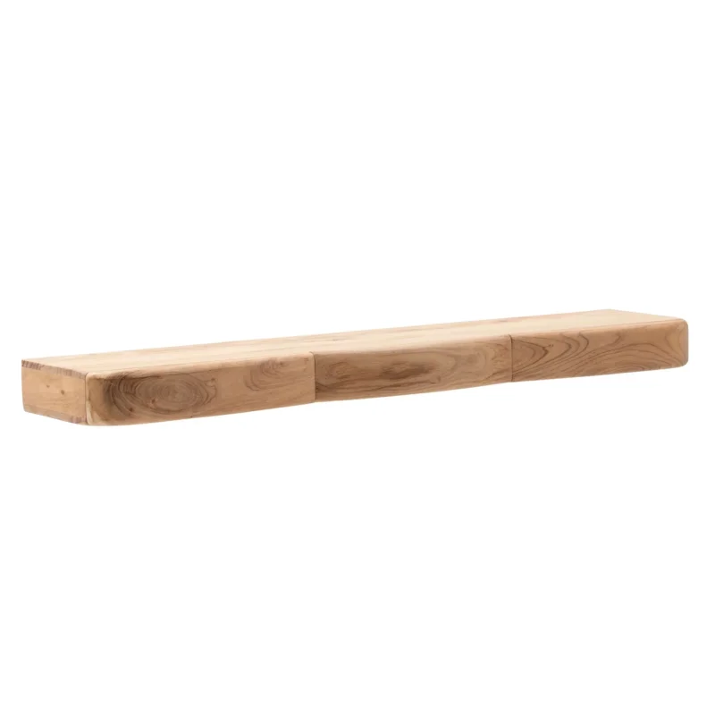 Wandregal Akazie 120 cm mit drei Schubladen in Gesamtansicht von vorne, Massivholz in honigfarbener Tönung.