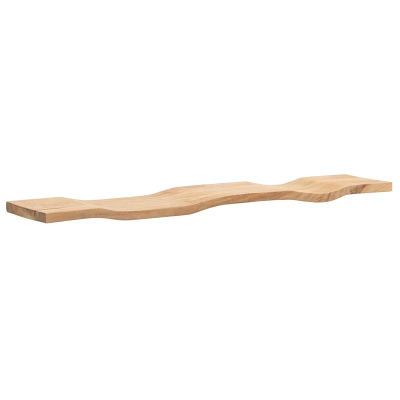 Wandregal Akazie Massivholz 100cm Wellenform in Gesamtansicht mit geschwungener, wellenförmiger Oberkante.