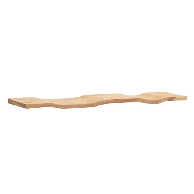 Wandregal Akazie Massivholz 120 cm Wellenform in Seitenansicht mit geschwungener, welliger Kontur.