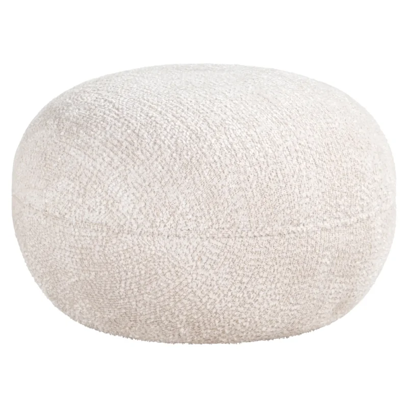Richmond Hocker Jace – Fußbank in Lovely Cream mit rundem, polstertem Polyester-Bezug in Gesamtansicht.