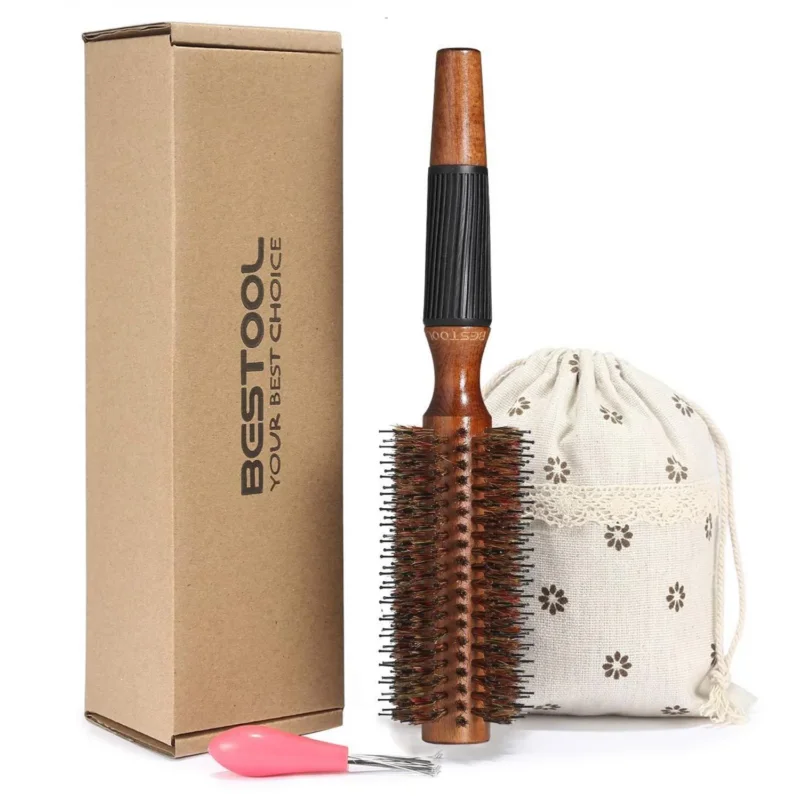 Rundbürste Wildschweinborsten Holzfass Styling Locken Glanz