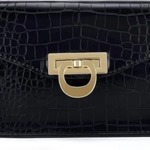 Gürteltasche Damen Bauchtasche Krokoprägung Leder Wasserdicht Schwarz