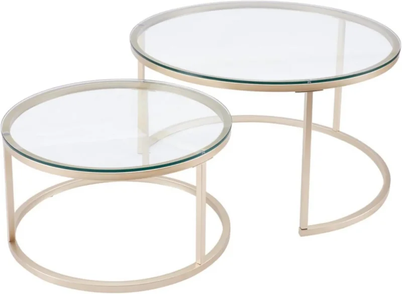 Couchtisch 2er Set Gold Glas Metallgestell Beistelltisch rund