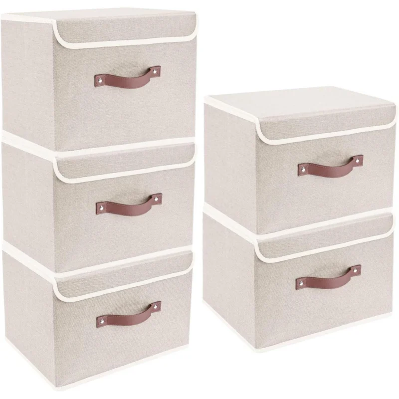 Faltbare Aufbewahrungsbox mit Deckel, 5er Set Beige