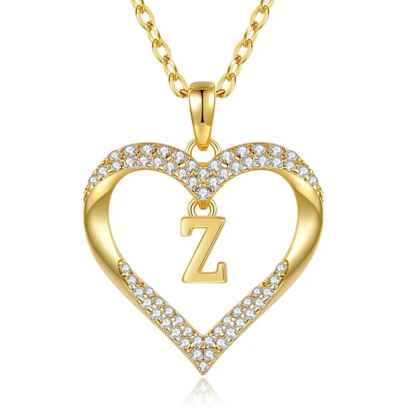 Initialen Halskette Damen 18K Vergoldet Herz Anhänger Buchstabe A-Z