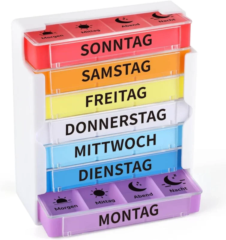 Tablettendose 7 Tage Pillenbox 4 Fächer großes Logo Sun Moon