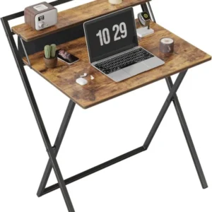 Kleiner klappbarer Schreibtisch mit Regal, Braun