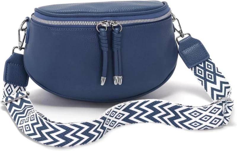 Damen Bauchtasche Blau Crossbody Umhängetasche Handtasche Vegan Leder