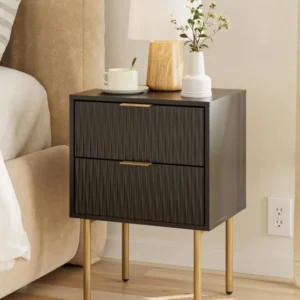 Moderne Nachtkommode mit 2 Schubladen Schwarz Gold MDF
