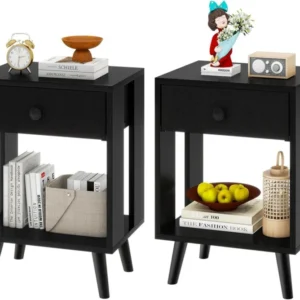 YMYNY Nachttisch Set Stoff-Schubladen Massivholz Beinen Modern