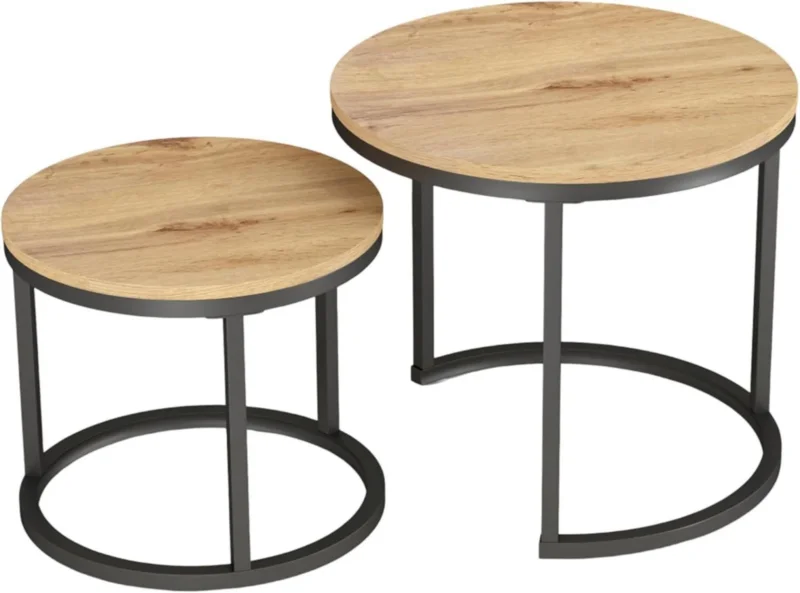 Couchtisch 2er Set Beistelltisch Eiche Rund Holz Sofatisch