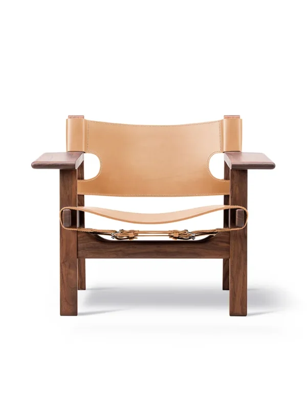 The Spanish Chair in naturfarbenem Leder, Walnuss, geölt von Børge Mogensen
